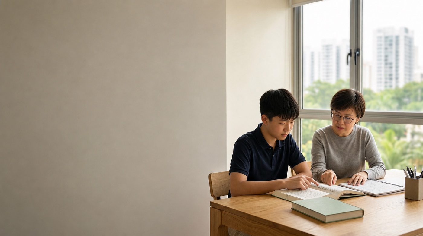 Student and tutor studying together by a window